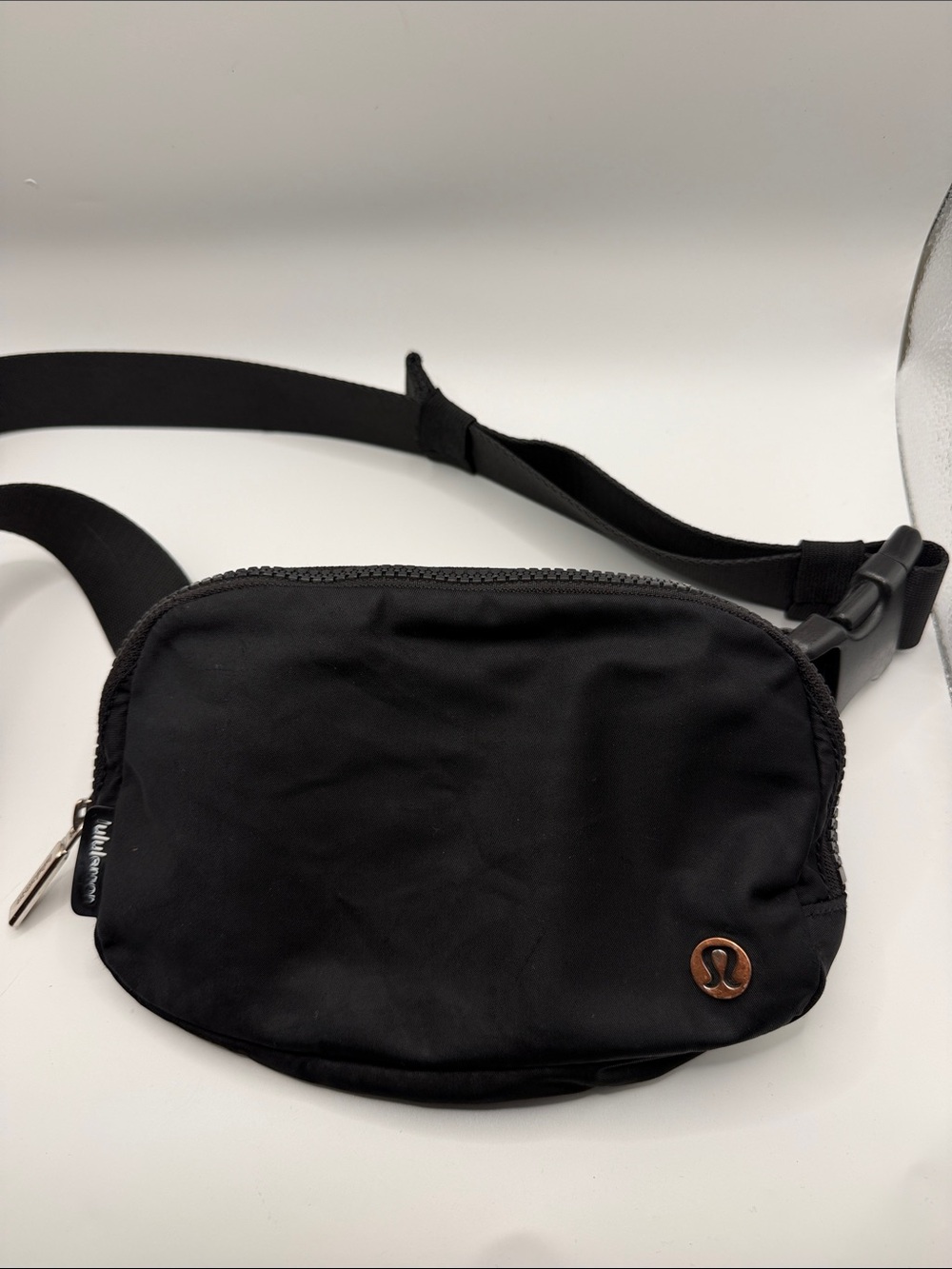 lululemon athletica Black Belt Bag with Bronze Logo Accent